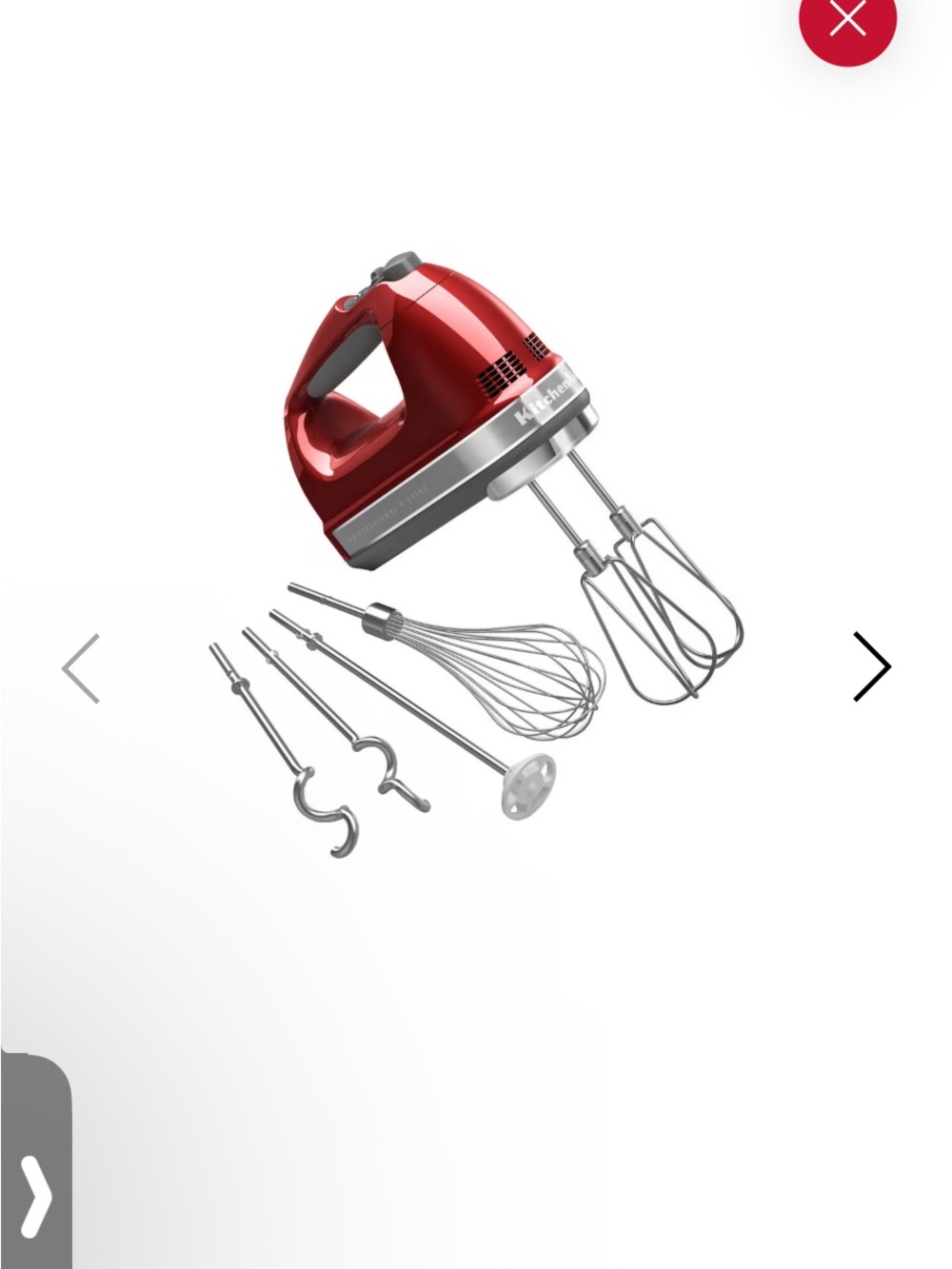 9 Speed KitchenAid Hand Mixer in Red with 7 Stainless Attachments
